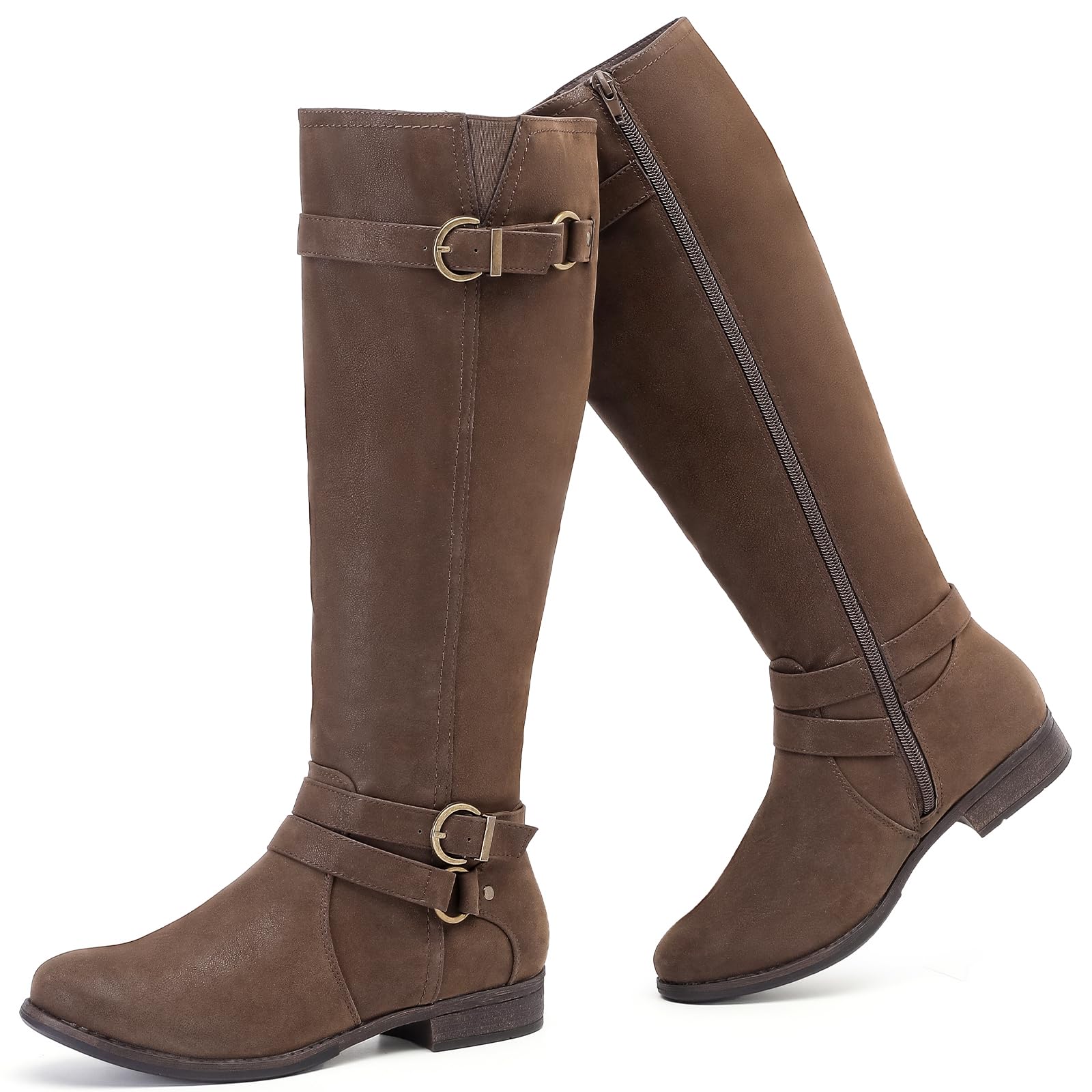 Women's Knee High Boots Classic Comfort Riding Combat Boot Round Toe Side Zipper Long Tall Fall Winter Boots for Women.